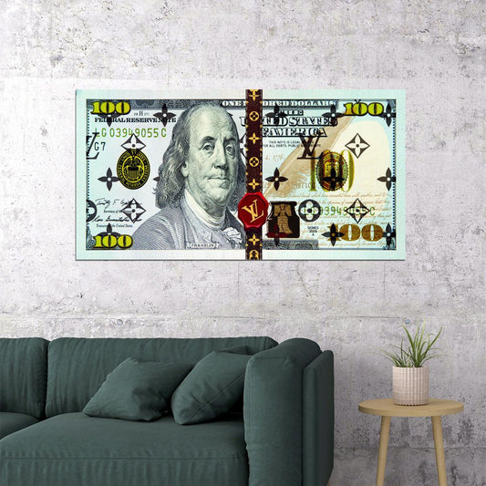 Split Dollar Bill Pop Art Poster Graffiti Street Art Benjamin Franklin Money Modern Design Print - xonomax