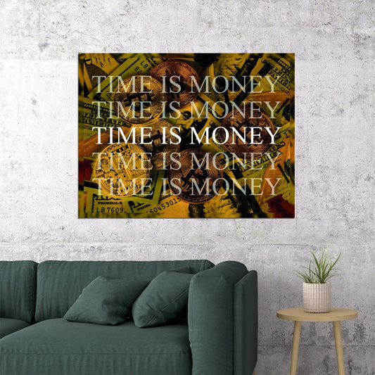 Time Is Money Dollar Bills Pop Art Poster Graffiti Street Art Wealth Motivation Modern Print - xonomax