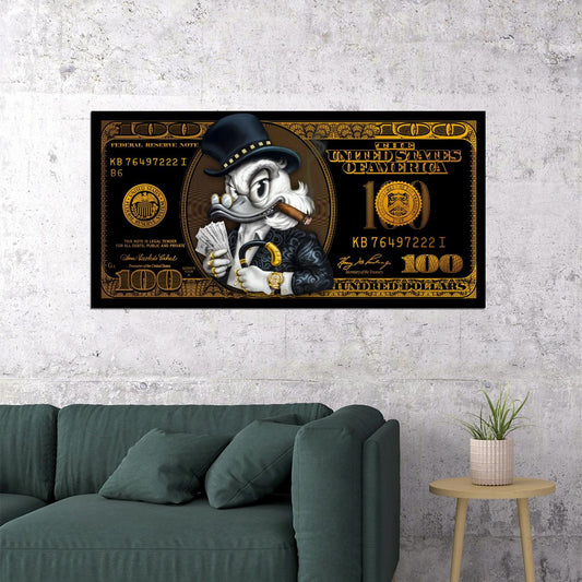 Scrooge McDuck Dollar Pop Art Poster Graffiti Street Art Rich Life Cartoon Modern Money Print - xonomax