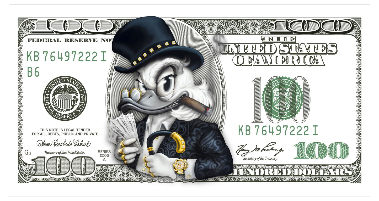 Scrooge McDuck Dollar Bill Pop Art Poster Graffiti Street Art Rich Cartoon Character Money Print