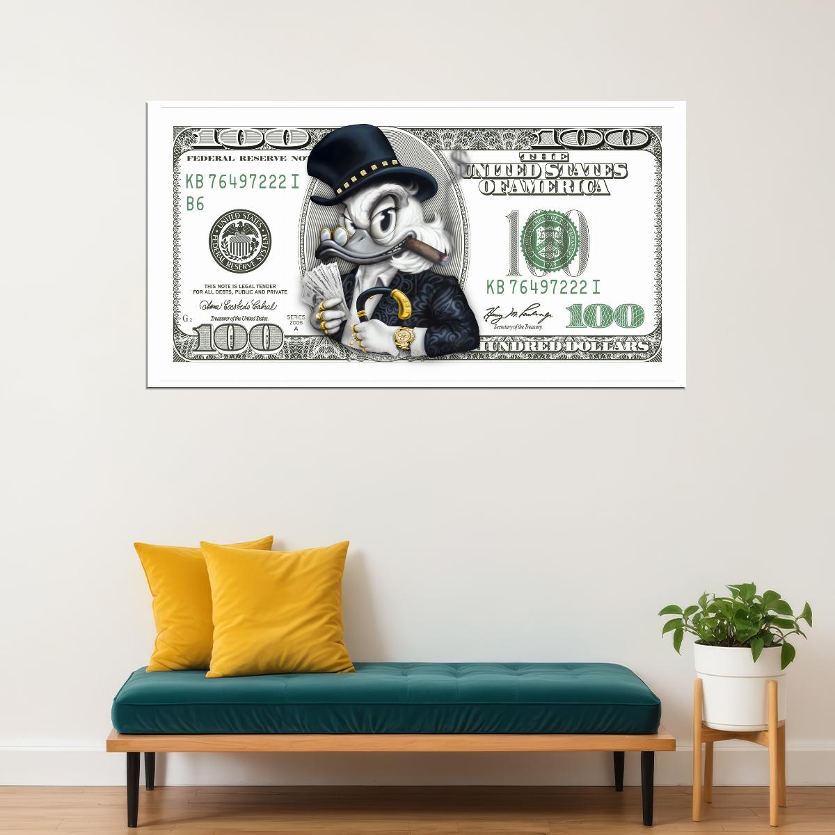 Scrooge McDuck Dollar Bill Pop Art Poster Graffiti Street Art Rich Cartoon Character Money Print