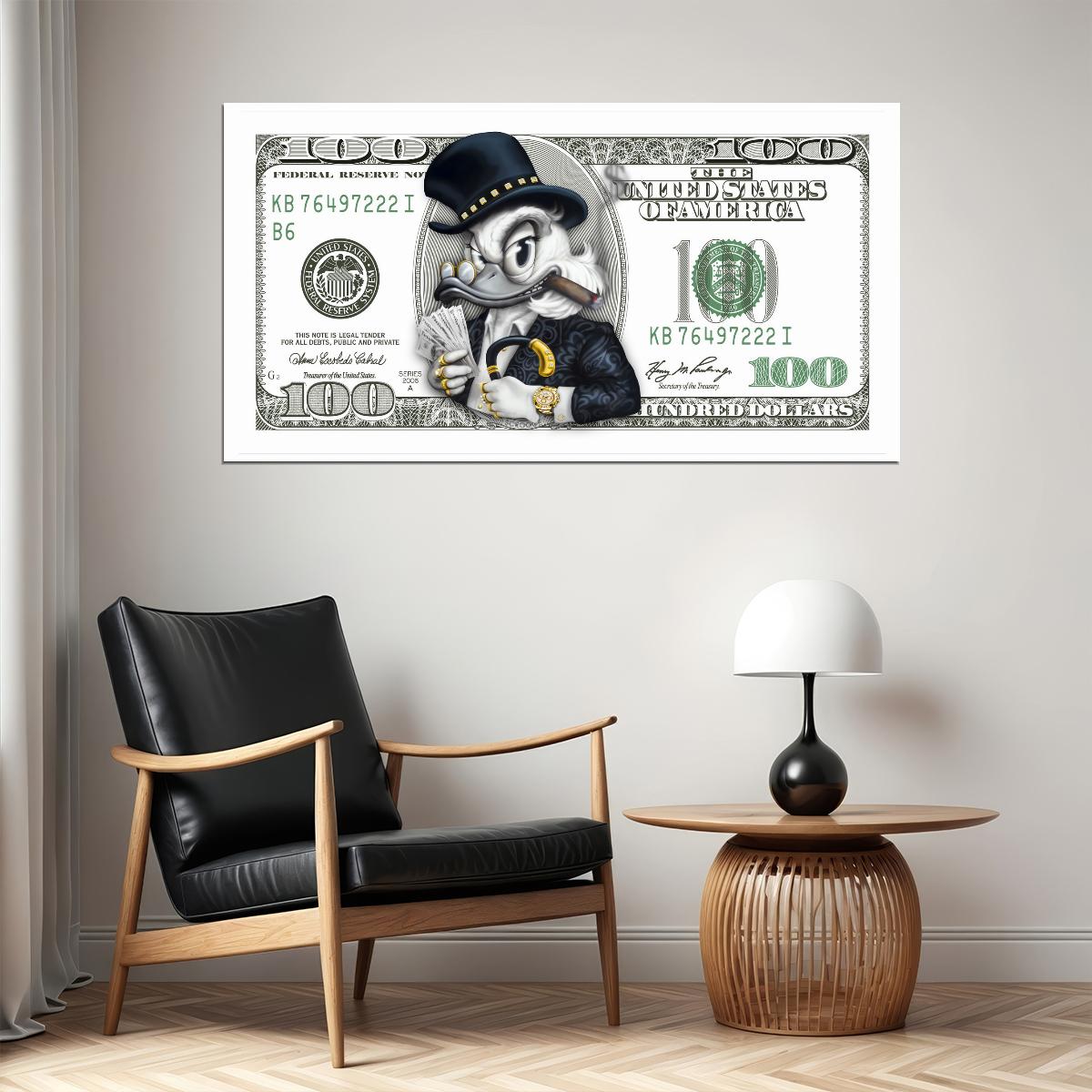 Scrooge McDuck Dollar Bill Pop Art Poster Graffiti Street Art Rich Cartoon Character Money Print