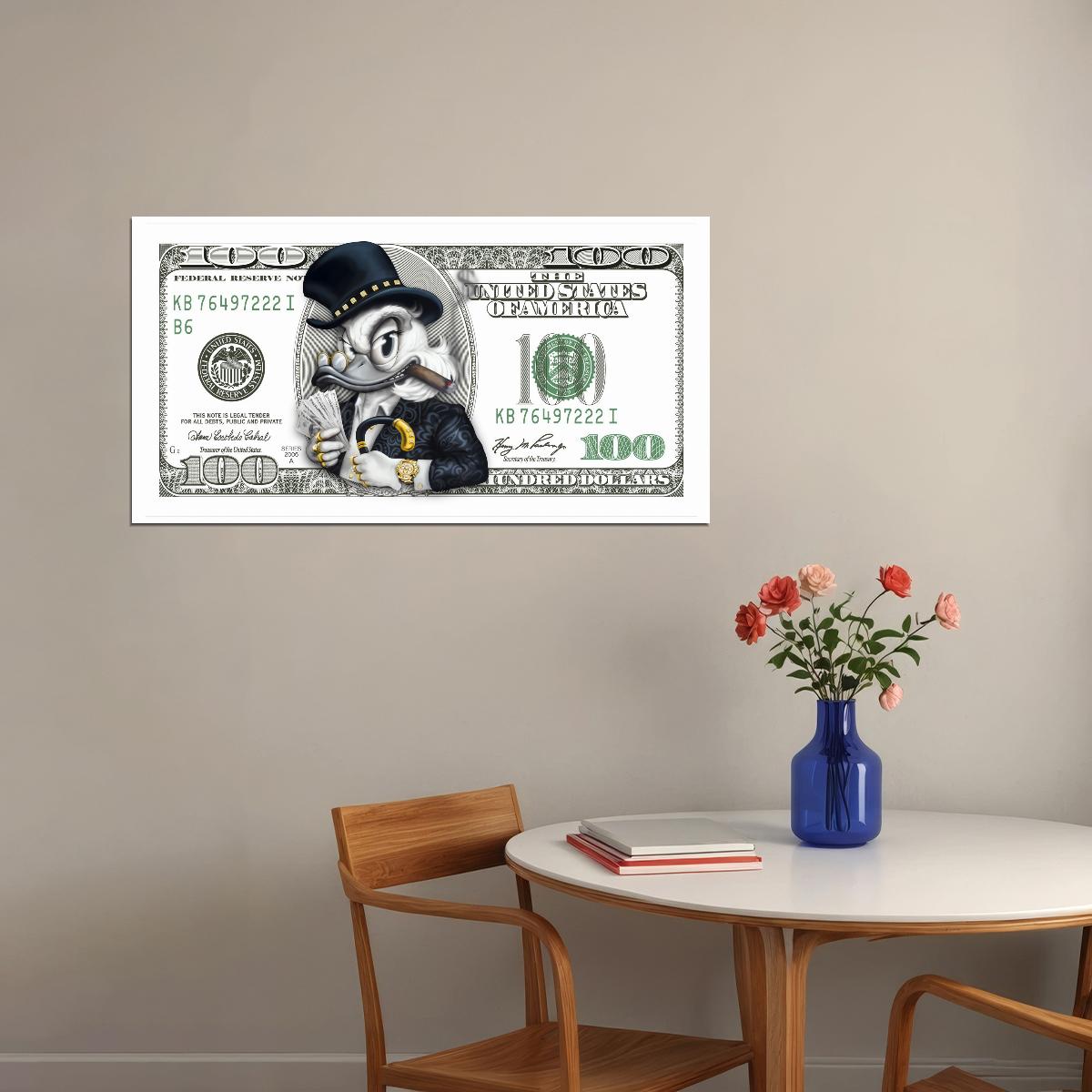 Scrooge McDuck Dollar Bill Pop Art Poster Graffiti Street Art Rich Cartoon Character Money Print