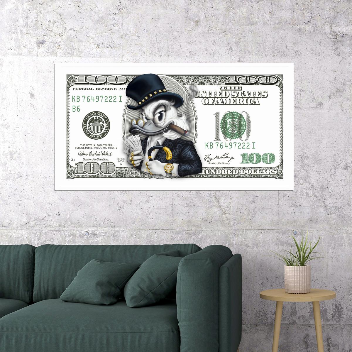 Scrooge McDuck Dollar Bill Pop Art Poster Graffiti Street Art Rich Cartoon Character Money Print