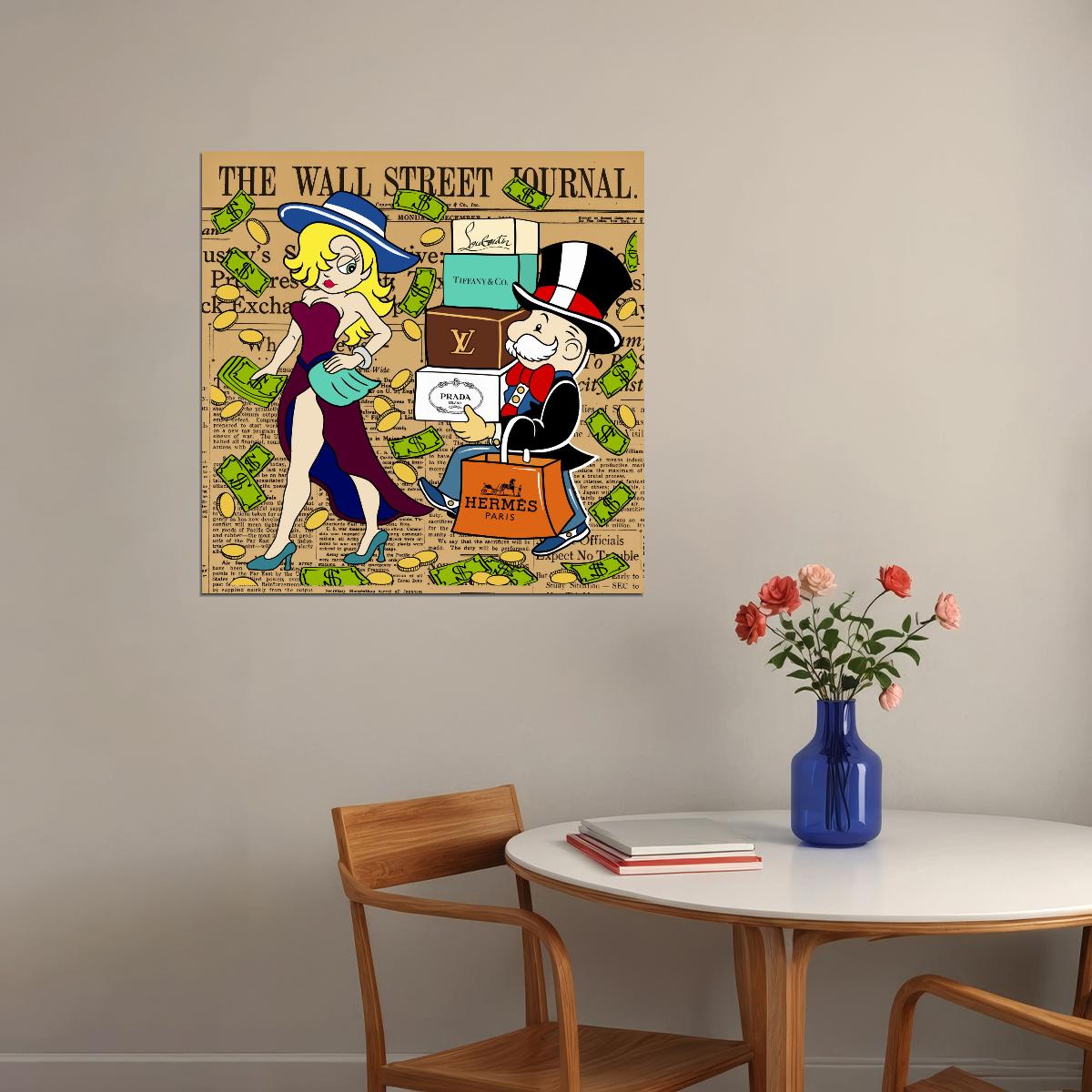 Wall Street Journal Pop Art Poster Monopoly Rich Cartoon Shopping Luxury Modern Print - xonomax