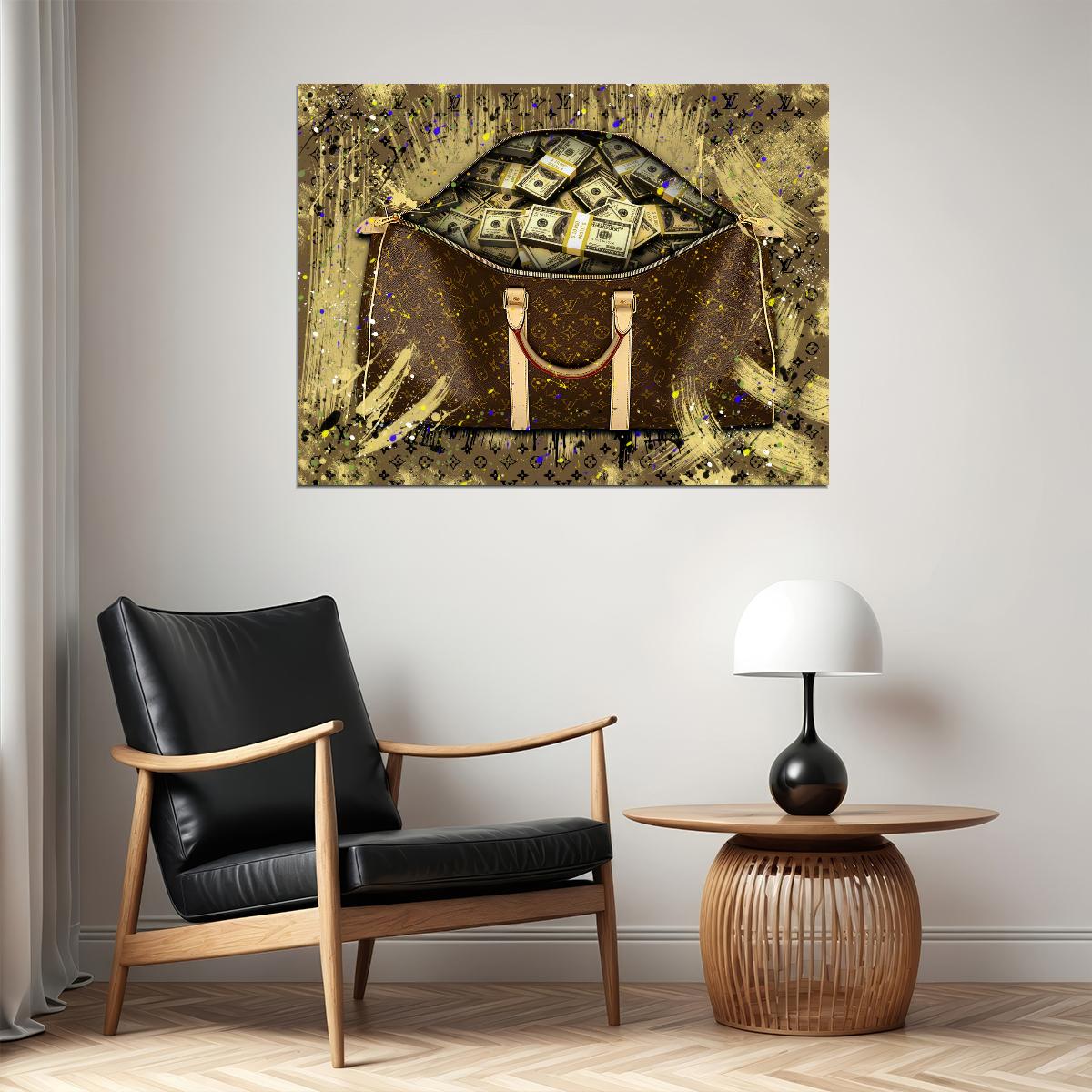 Luxury Money Bag Pop Art Poster Graffiti Street Art Louis Vuitton Cash Wealth Financial Print