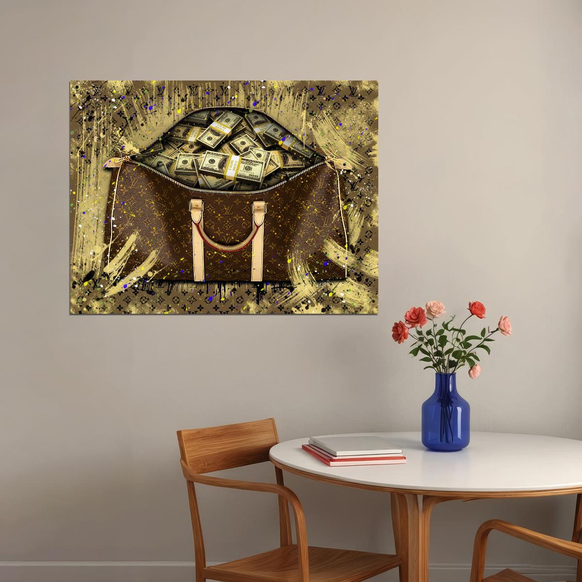 Luxury Money Bag Pop Art Poster Graffiti Street Art Louis Vuitton Cash Wealth Financial Print