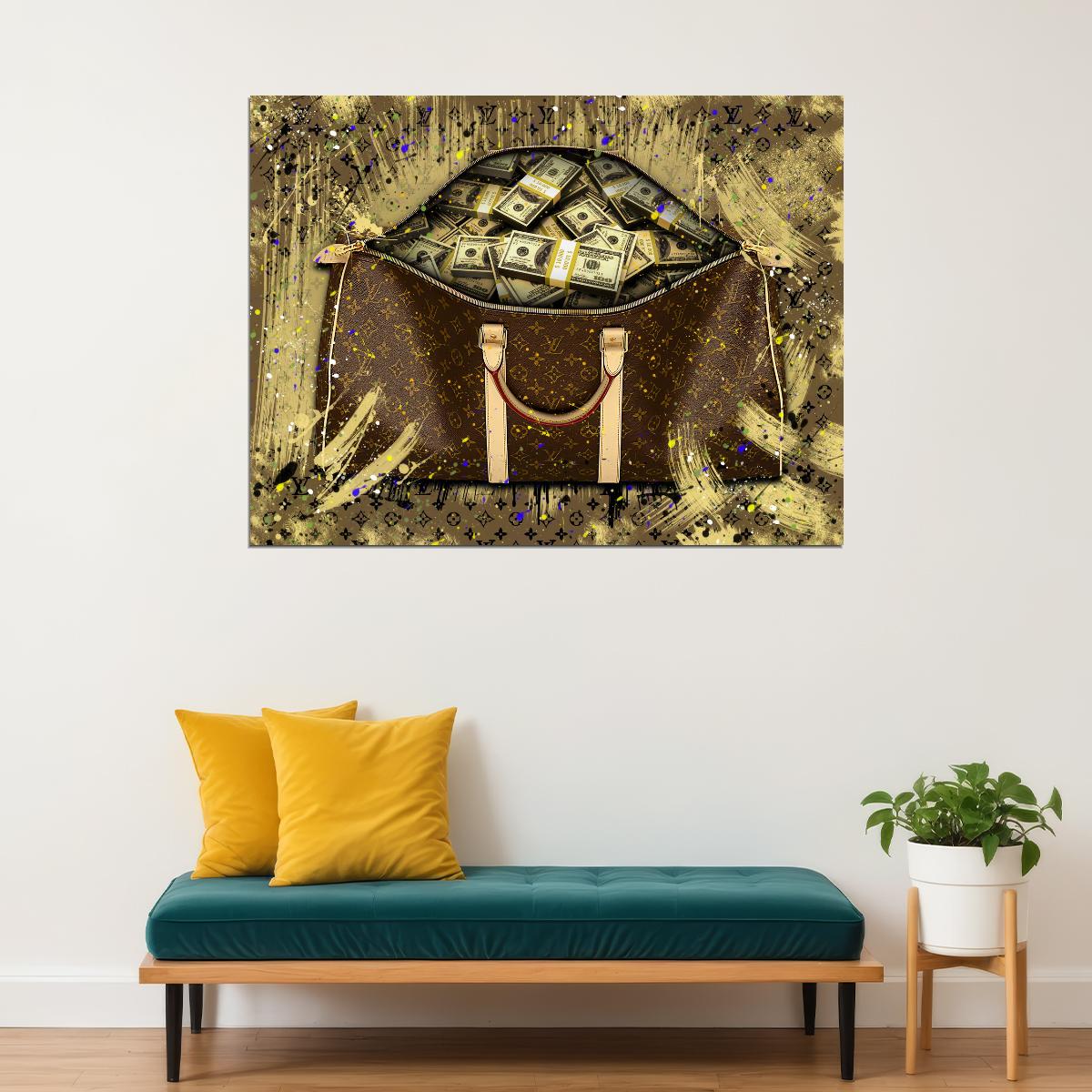 Luxury Money Bag Pop Art Poster Graffiti Street Art Louis Vuitton Cash Wealth Financial Print