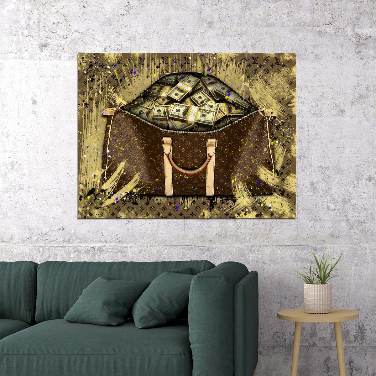 Luxury Money Bag Pop Art Poster Graffiti Street Art Louis Vuitton Cash Wealth Financial Print