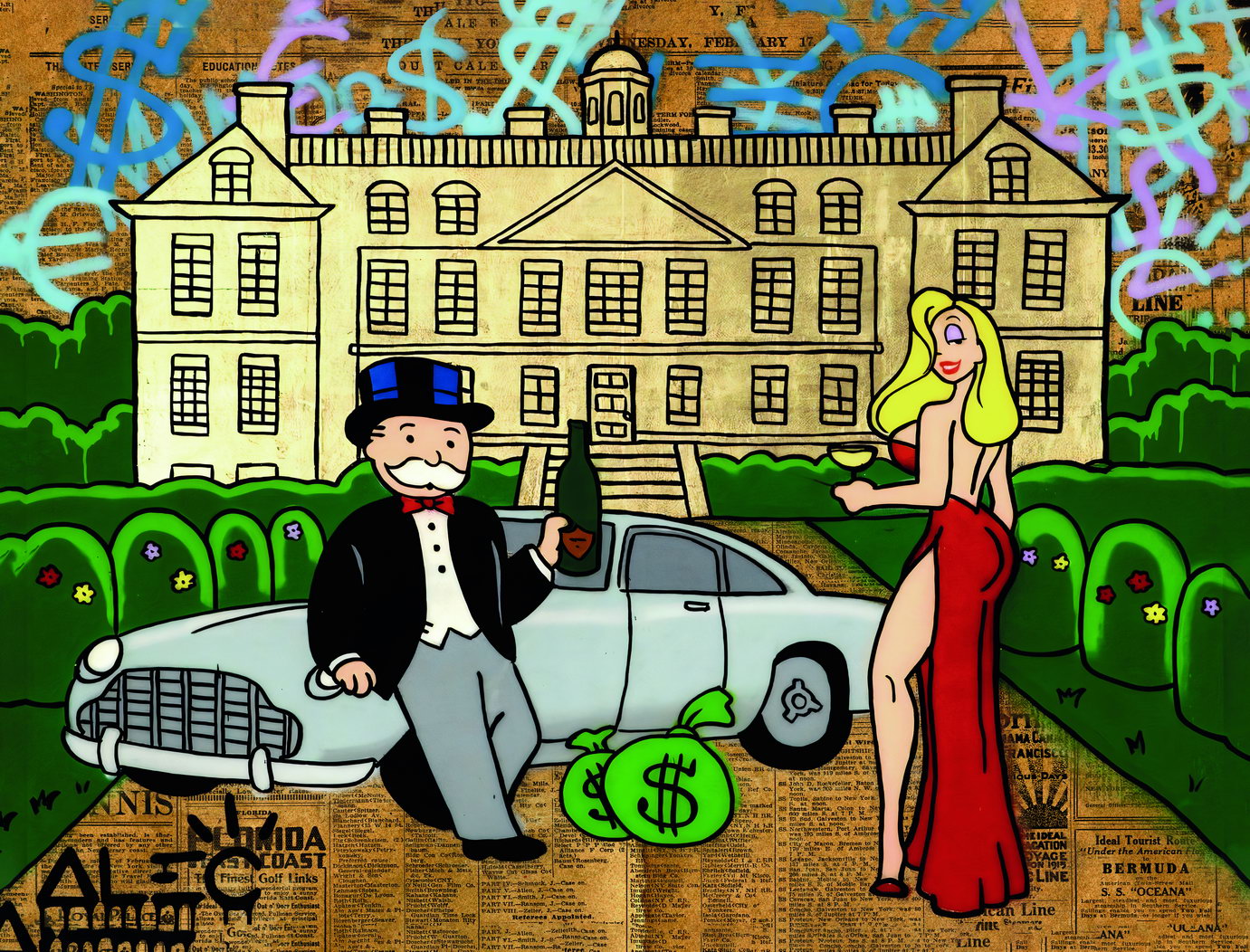 Monopoly Luxury Life Pop Art Poster Graffiti Street Art Mansion and Car Rich Lifestyle Cartoon Modern Print - xonomax