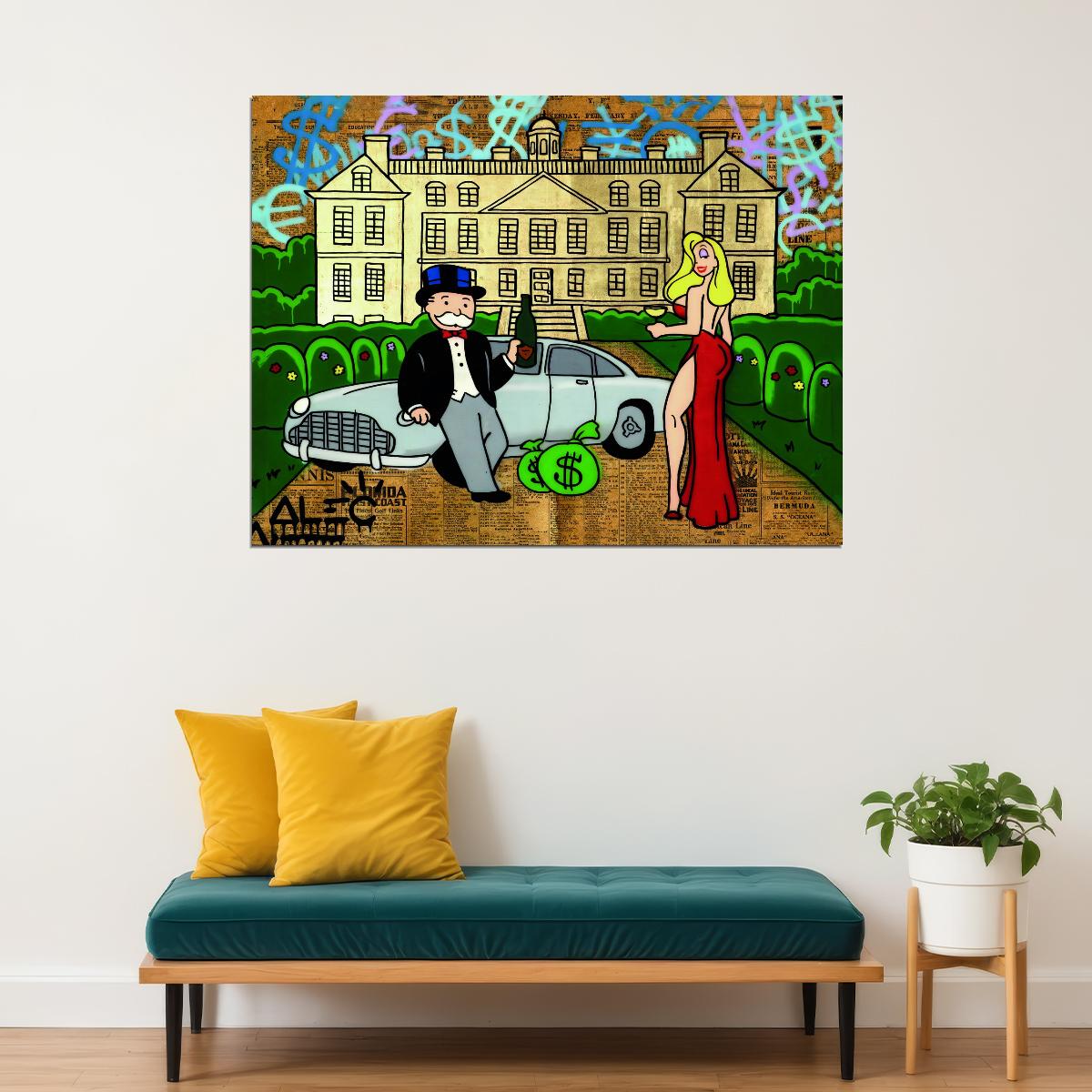 Monopoly Luxury Life Pop Art Poster Graffiti Street Art Mansion and Car Rich Lifestyle Cartoon Modern Print - xonomax