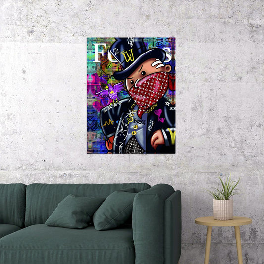 Gangster Rich Monopoly Pop Art Poster Graffiti Street Art Money Wealth Cartoon Lifestyle Modern Print - xonomax