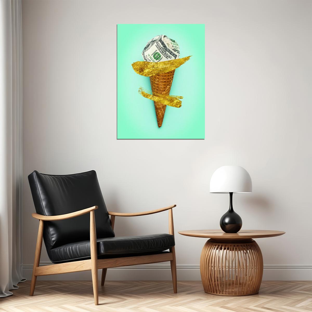 Money Ice Cream Pop Art Poster Graffiti Street Art Dollar Cone Wealth Artistic Modern Print - xonomax