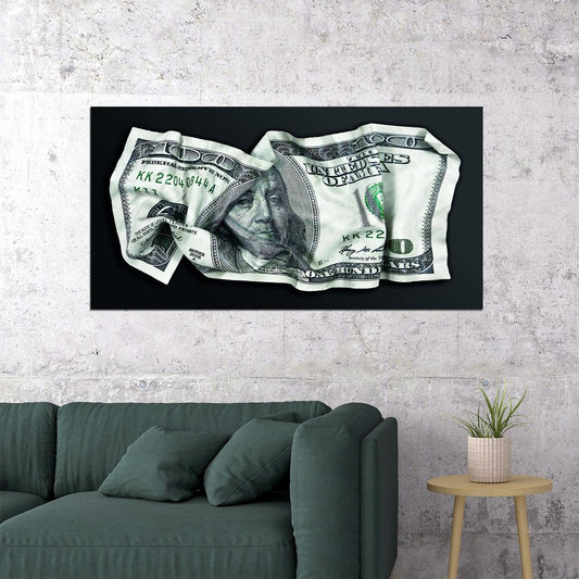 Folded Dollar Bill Pop Art Poster Graffiti Street Art Crumpled Money Artistic Financial Print - xonomax