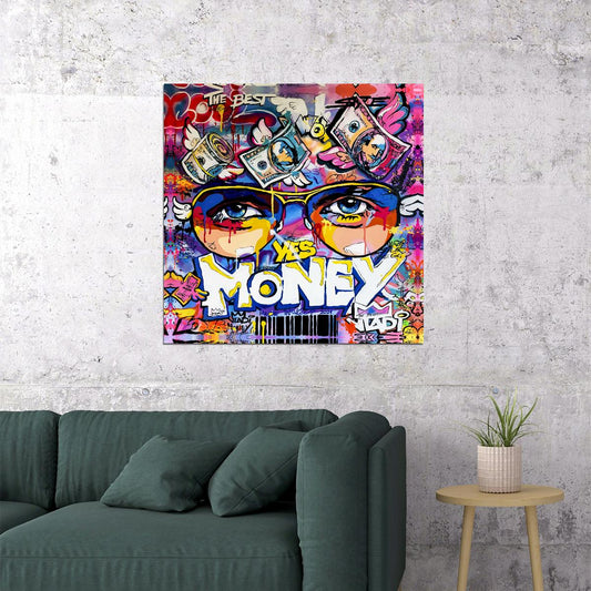 Yes Money Pop Art Poster Graffiti Street Art Colorful Wealth Success Eyes Artistic Modern Print - xonomax