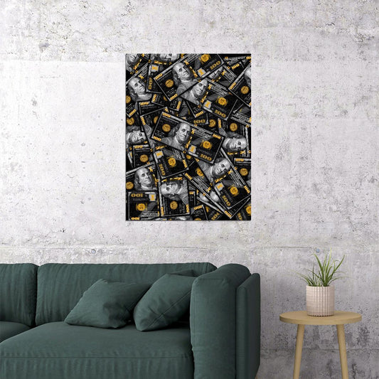 Golden Dollar Bills Pop Art Poster Graffiti Street Art Wealth Money Financial Luxury Modern Print - xonomax