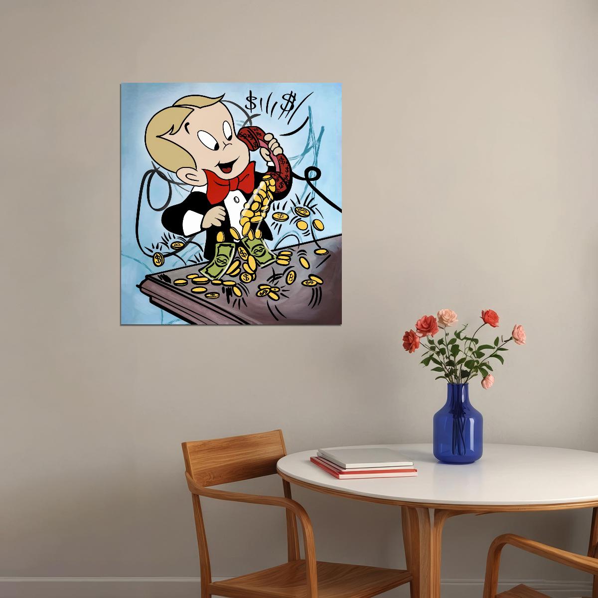Richie Rich Phone Money Pop Art Poster Graffiti Street Art Cartoon Wealth Coins Rich Lifestyle Print - xonomax