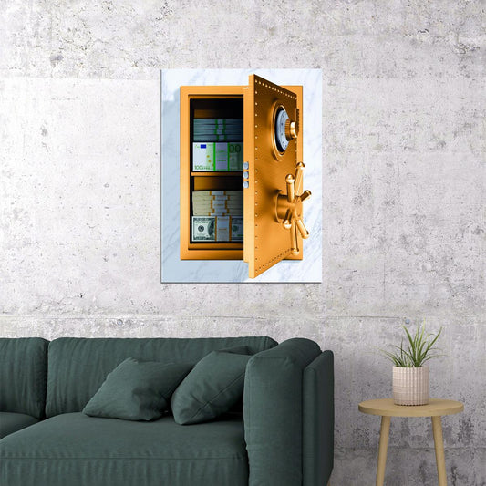 Golden Safe Full of Cash Pop Art Poster Graffiti Street Art Wealth Money Security Artistic Print - xonomax