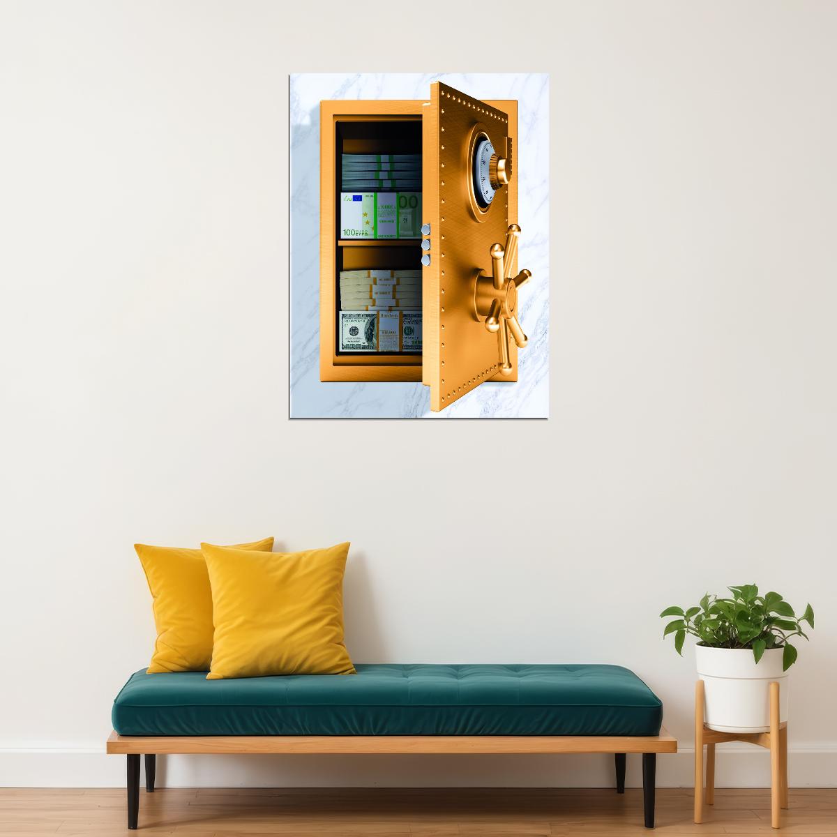 Golden Safe Full of Cash Pop Art Poster Graffiti Street Art Wealth Money Security Artistic Print - xonomax