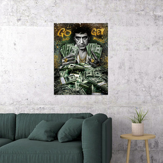 Tony Montana Money Pop Art Poster Graffiti Street Art Scarface Inspired Wealth Cash Stack Artistic Print - xonomax