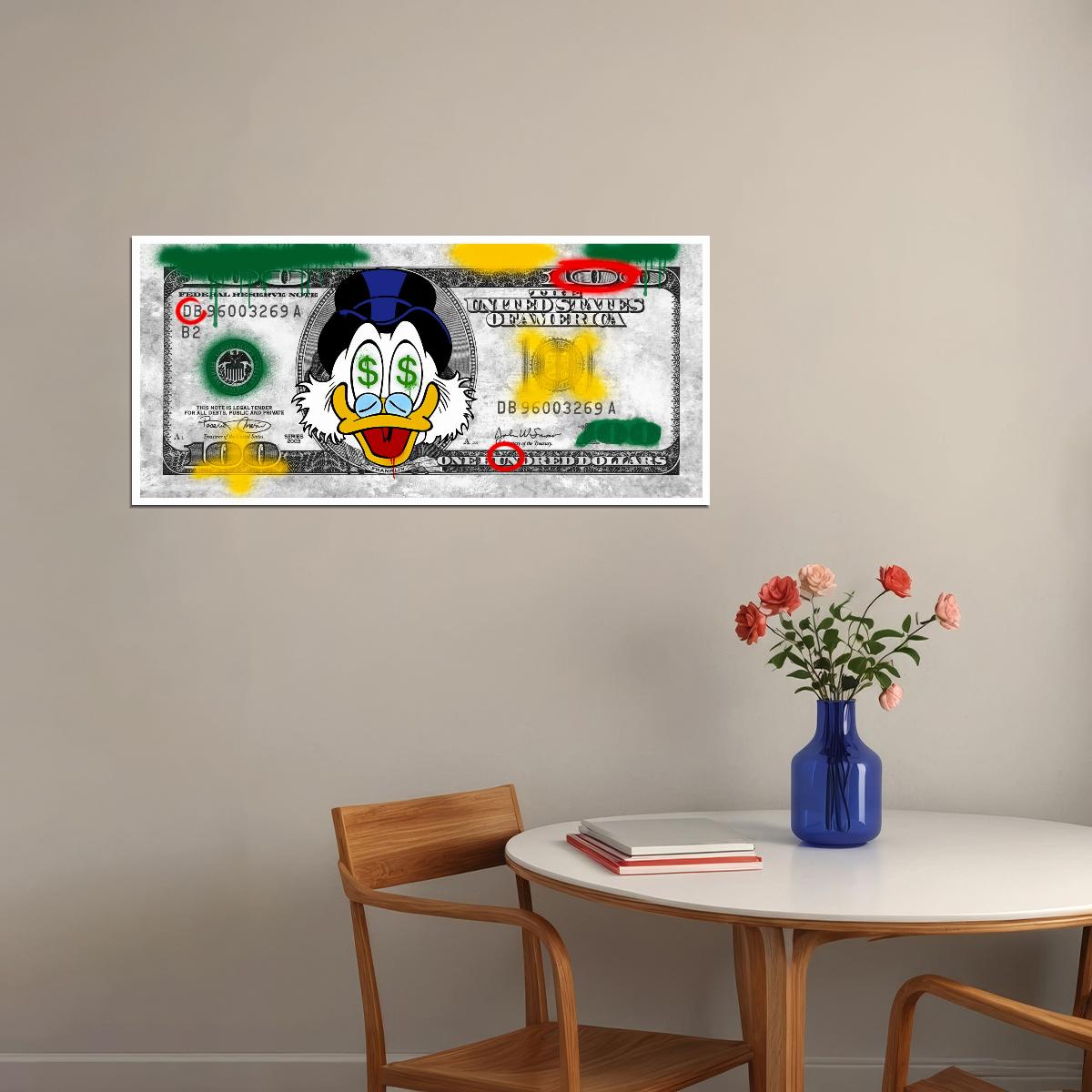 Scrooge McDuck Money Bill Pop Art Poster Graffiti Street Art Dollar Cartoon Wealth Artistic Fun Print