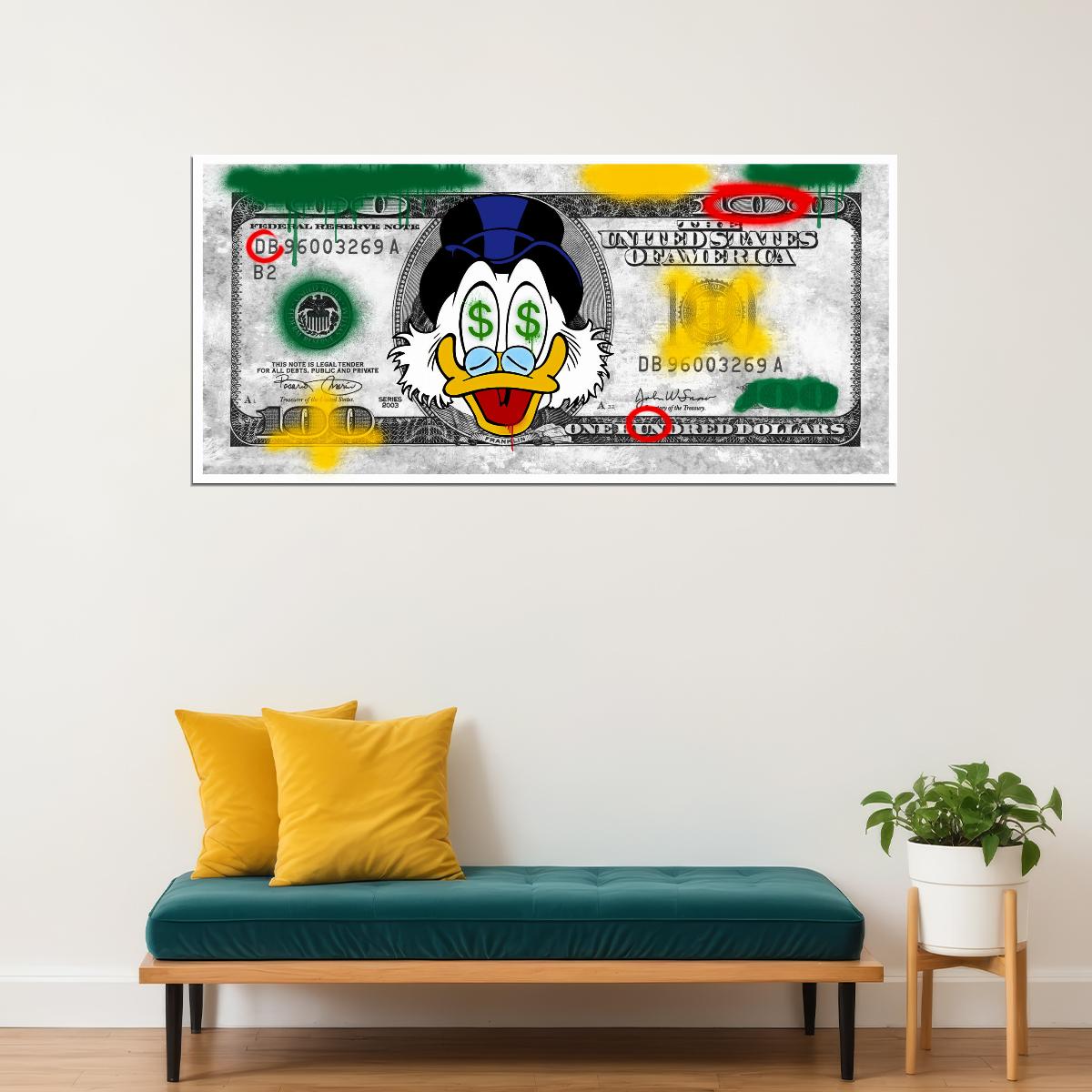 Scrooge McDuck Money Bill Pop Art Poster Graffiti Street Art Dollar Cartoon Wealth Artistic Fun Print