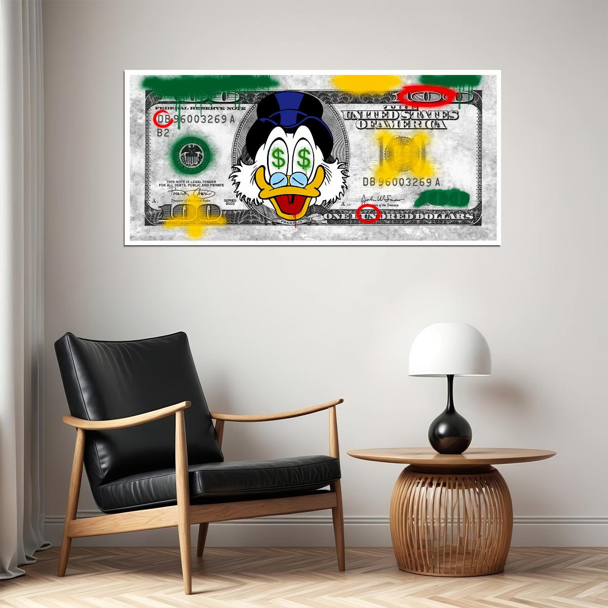 Scrooge McDuck Money Bill Pop Art Poster Graffiti Street Art Dollar Cartoon Wealth Artistic Fun Print