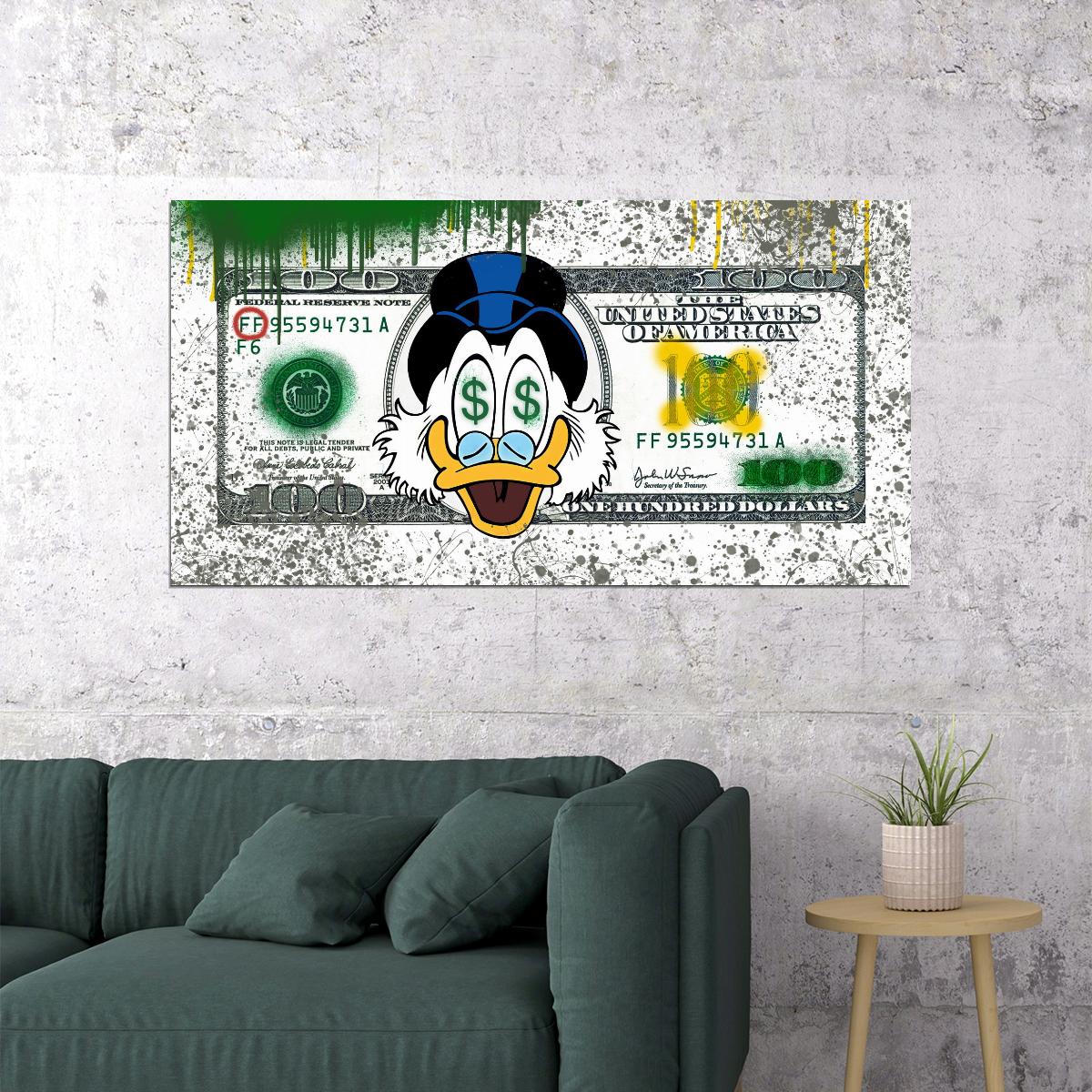 Scrooge McDuck Dollar Pop Art Poster Graffiti Street Art Cartoon Wealth Spray Paint Artistic Print