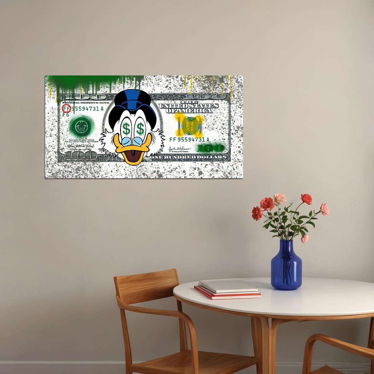 Scrooge McDuck Dollar Pop Art Poster Graffiti Street Art Cartoon Wealth Spray Paint Artistic Print