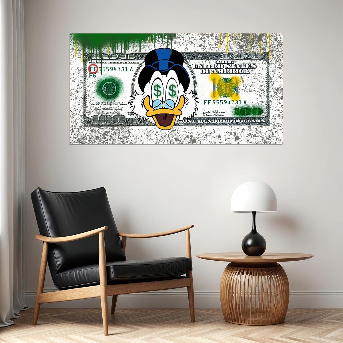 Scrooge McDuck Dollar Pop Art Poster Graffiti Street Art Cartoon Wealth Spray Paint Artistic Print