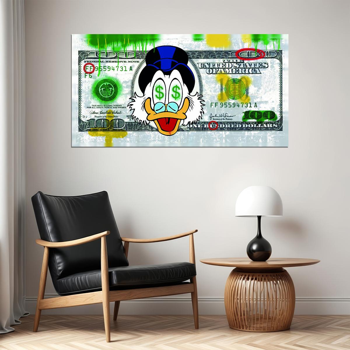 Scrooge McDuck Dollar Pop Art Poster Street Art Wealth Money Graffiti Cartoon Modern Artistic Print