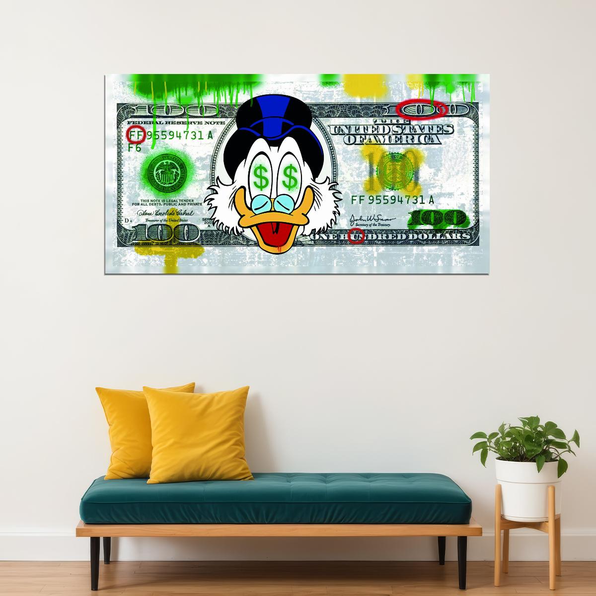Scrooge McDuck Dollar Pop Art Poster Street Art Wealth Money Graffiti Cartoon Modern Artistic Print
