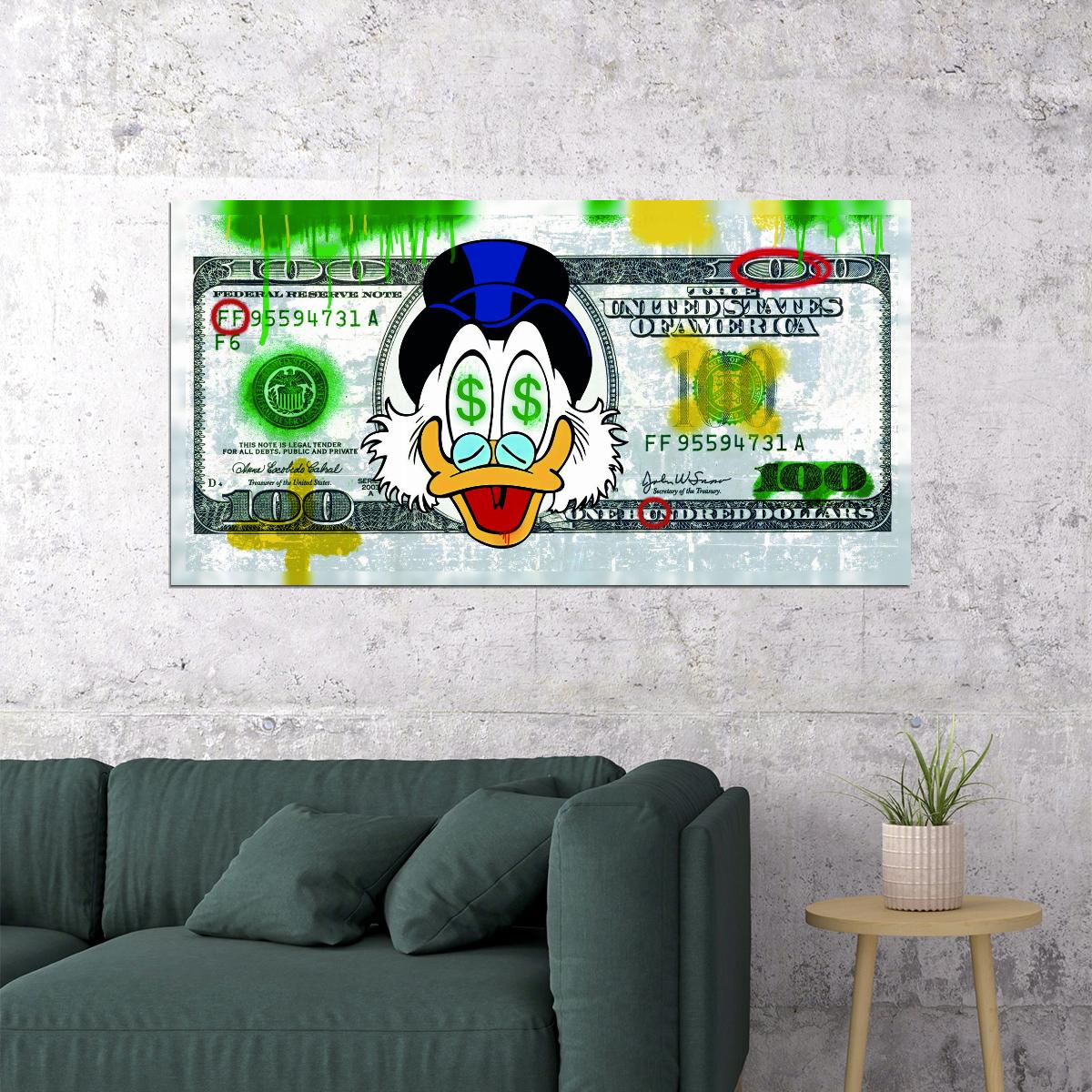 Scrooge McDuck Dollar Pop Art Poster Street Art Wealth Money Graffiti Cartoon Modern Artistic Print