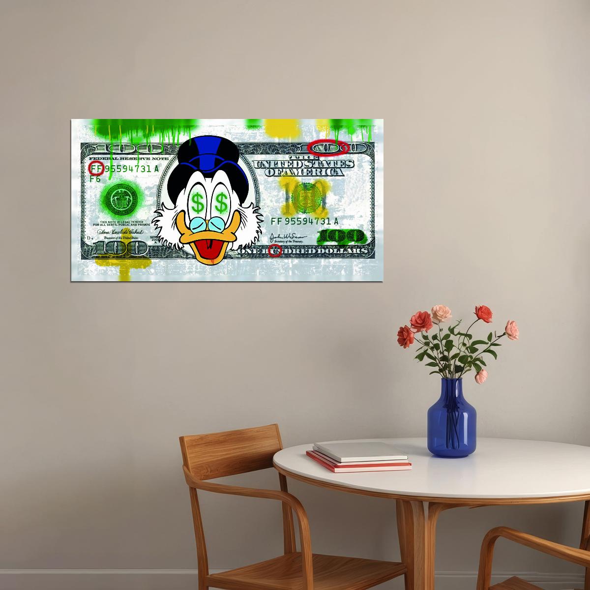 Scrooge McDuck Dollar Pop Art Poster Street Art Wealth Money Graffiti Cartoon Modern Artistic Print