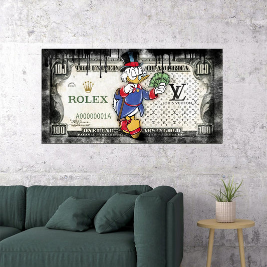 Scrooge McDuck Rolex Dollar Pop Art Poster Graffiti Luxury Wealth Louis Vuitton Cartoon Artistic Print - xonomax