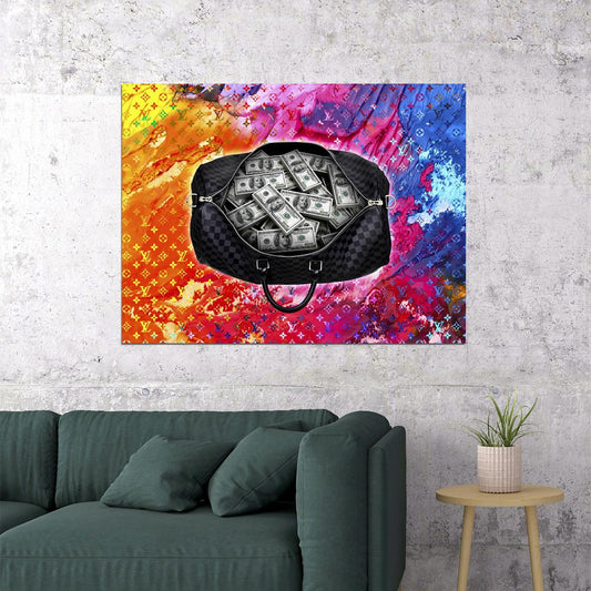 Money Bag Pop Art Poster Graffiti Street Art Louis Vuitton Rich Lifestyle Artistic Modern Print - xonomax