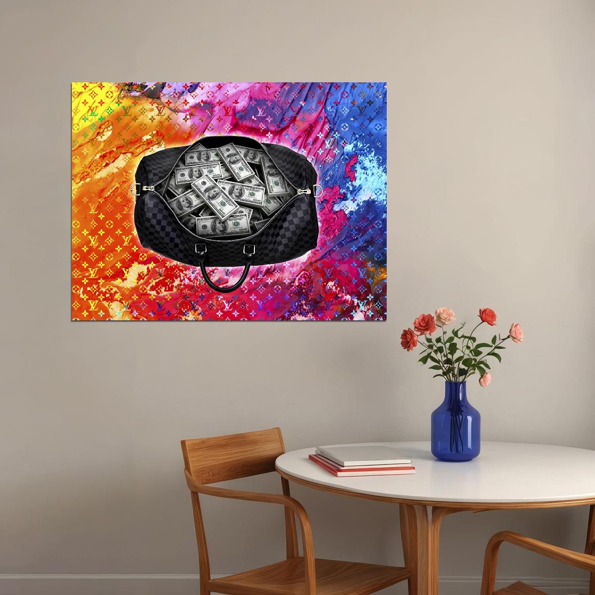 Money Bag Pop Art Poster Graffiti Street Art Louis Vuitton Rich Lifestyle Artistic Modern Print - xonomax
