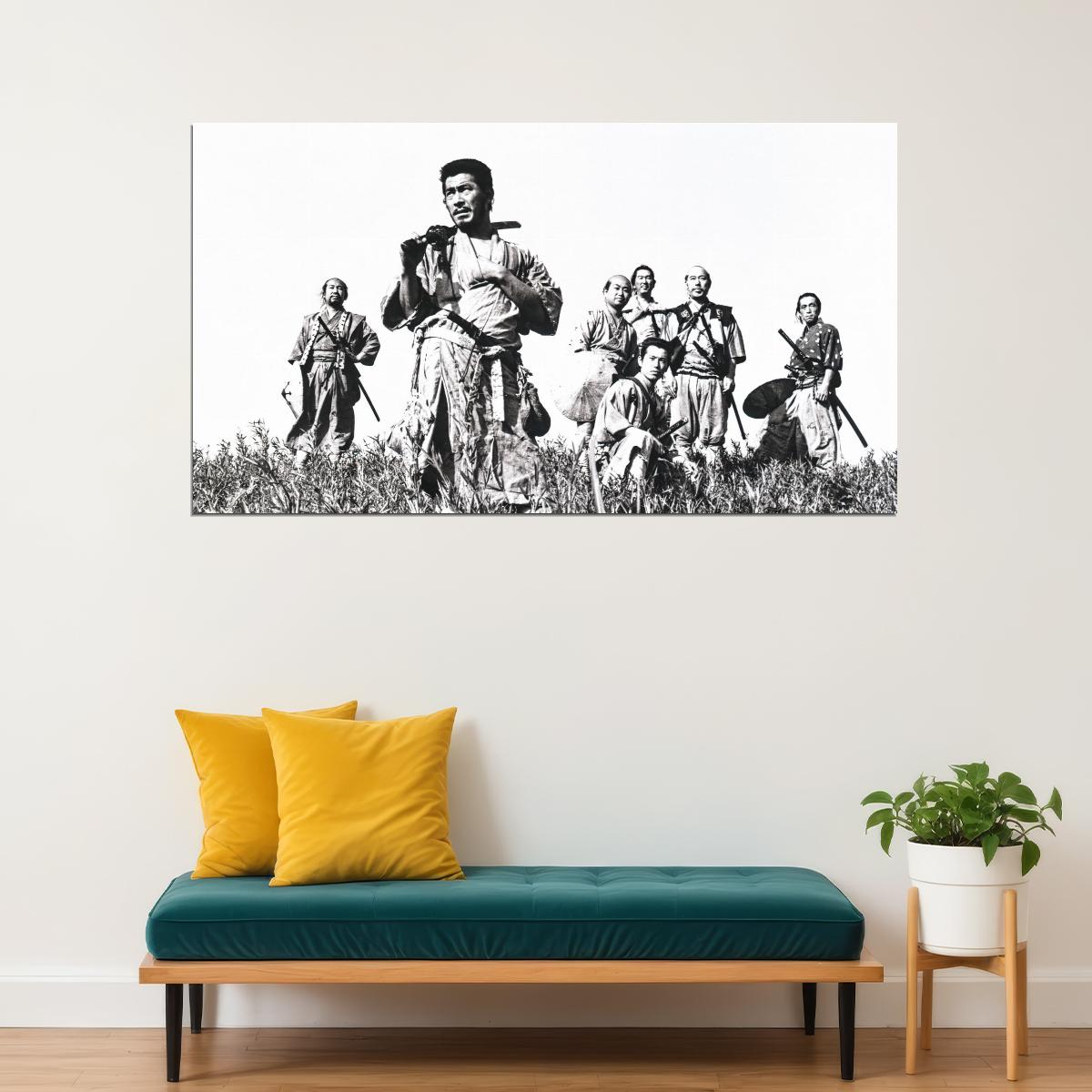 Seven Samurai Movie Poster 1954 Iconic Akira Kurosawa Classic Japanese Film Black and White Wall Art Print - xonomax