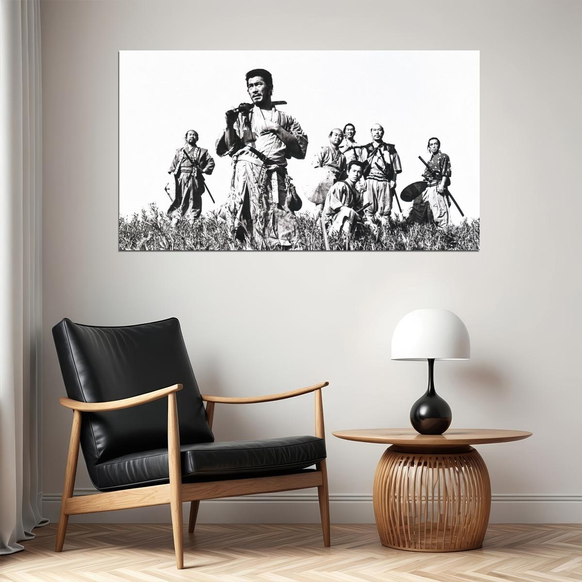 Seven Samurai Movie Poster 1954 Iconic Akira Kurosawa Classic Japanese Film Black and White Wall Art Print - xonomax