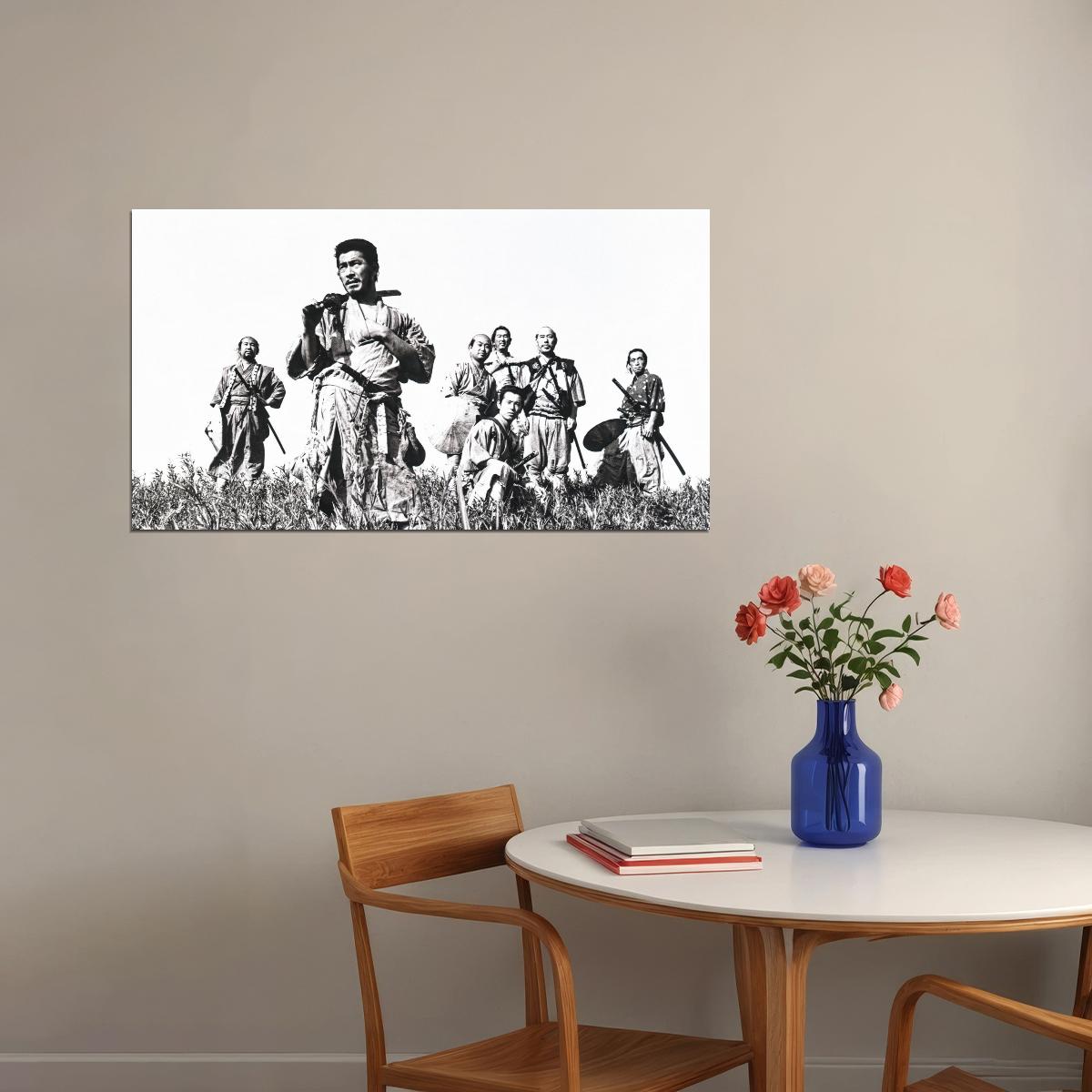 Seven Samurai Movie Poster 1954 Iconic Akira Kurosawa Classic Japanese Film Black and White Wall Art Print - xonomax