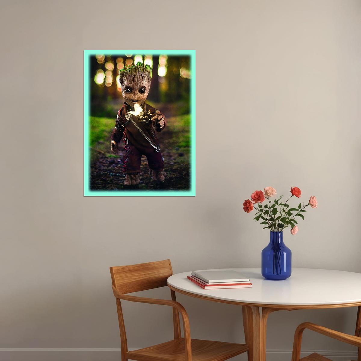 Baby Groot Guardians of the Galaxy Poster Iconic Marvel Character Forest Scene Wall Print - xonomax