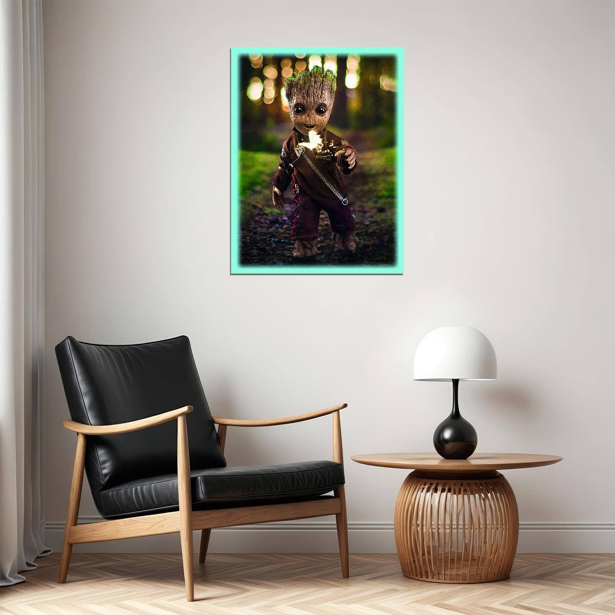 Baby Groot Guardians of the Galaxy Poster Iconic Marvel Character Forest Scene Wall Print - xonomax