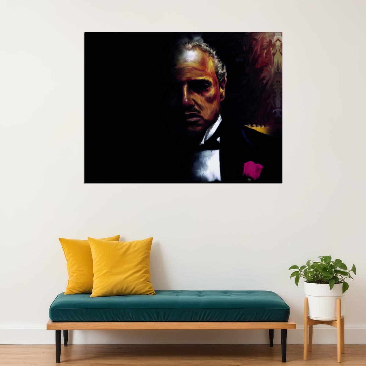 The Godfather 1972 Marlon Brando Poster Dark Portrait Mafia Movie Wall Print - xonomax
