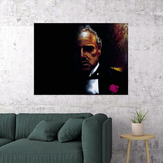 The Godfather 1972 Marlon Brando Poster Dark Portrait Mafia Movie Wall Print - xonomax