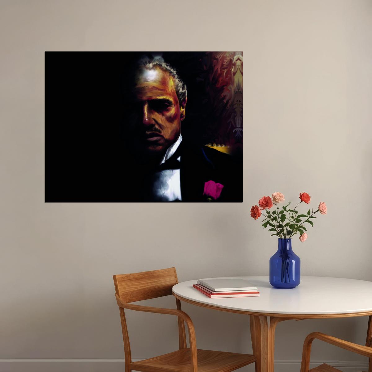The Godfather 1972 Marlon Brando Poster Dark Portrait Mafia Movie Wall Print - xonomax