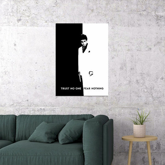 Scarface 1983 Tony Montana Poster Black and White Gangster Movie Al Pacino Wall Print - xonomax