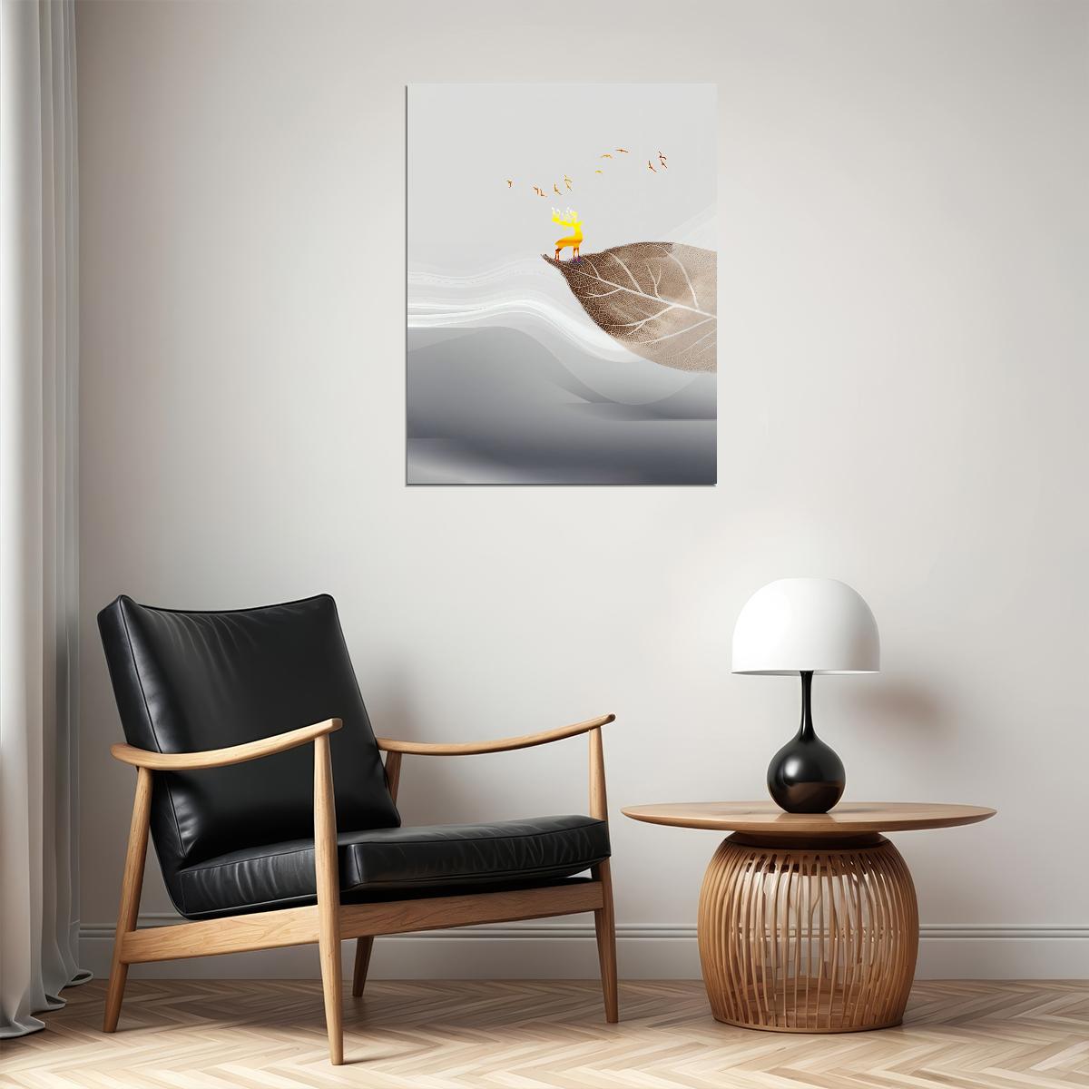 Minimalist Bird and Leaf Nature Poster Calm Zen Scandinavian Art Modern Boho Wall Decor - xonomax