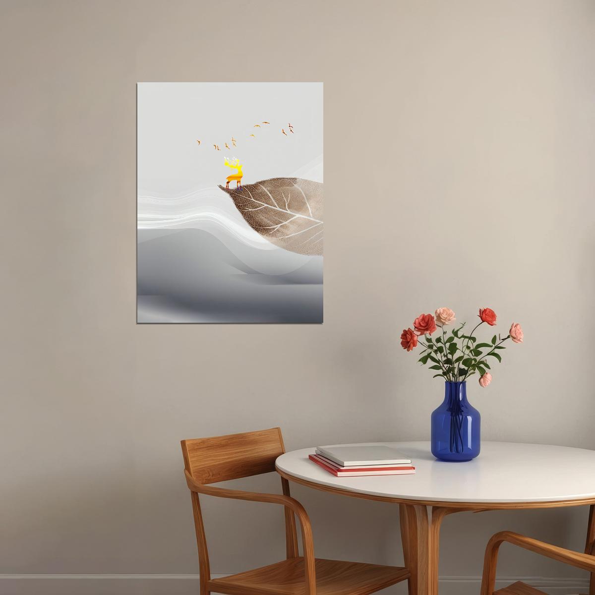 Minimalist Bird and Leaf Nature Poster Calm Zen Scandinavian Art Modern Boho Wall Decor - xonomax
