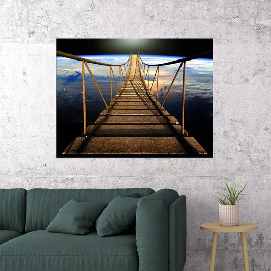 Suspension Bridge Scenic Photography Poster Adventure Landscape Travel Art Rustic Modern Wall Print Decor - xonomax