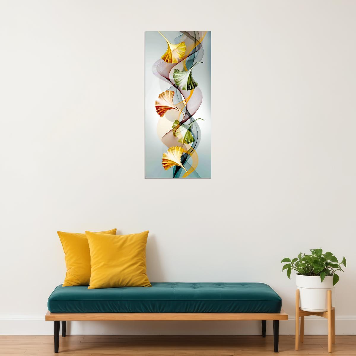 Ginkgo Leaf Abstract Poster Minimalist Botanical Art Elegant Modern Scandinavian Style Wall Decor Print - xonomax